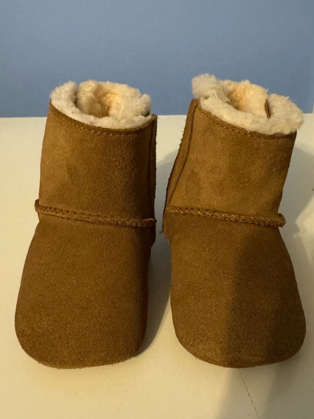 UGG Baby Brown Suede Sheepskin Booties with Ribbon Bows